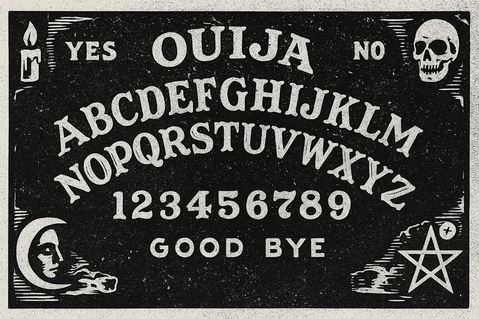 A dark spirit board used to spell the oracle message